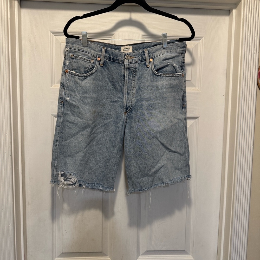 Citizens Of Humanity Light Blue Distressed Denim Jean Shorts - Picture 3 of 8